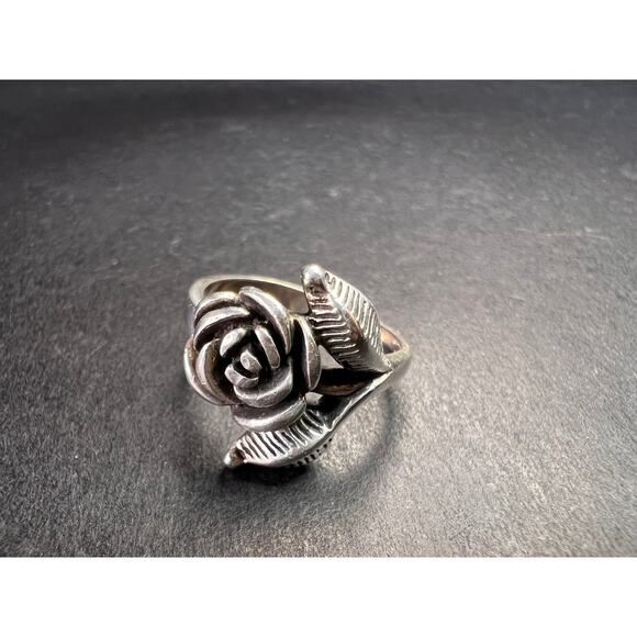 Vintage Sterling Silver Rose Flower Leaf Ring Size 7 – 925 Solid Floral Design - Picture 2 of 16